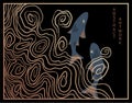 abstract japanese style landscapes with fishes Royalty Free Stock Photo